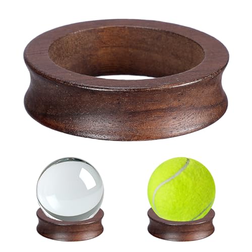 JUXYES Wooden Sphere Holder Display Stand, 3 Pack Small Wood Crystal Ball Stand, Simple Round Display Easel Stands for Crystal Balls, Baseball, Tennis Ball, Stones, Gemstones, Collections, 45mm - color: Brown, size: 1.7" - 3 PCS