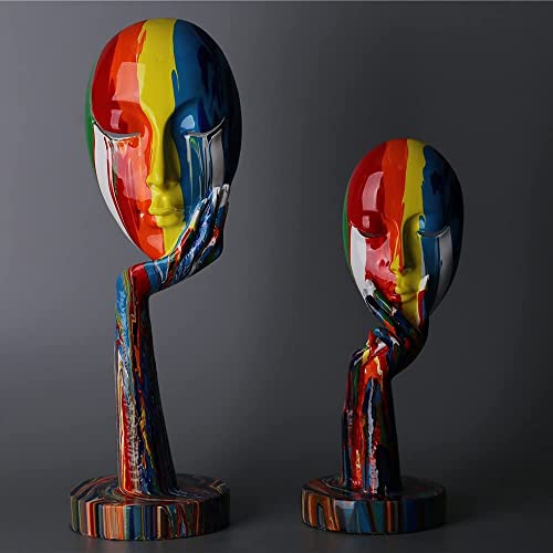 suruim Simple Creative Colorful Female Face Art Statue Thinker Sculpture Abstract Character Crafts Ornament Home Office Bedroom Living Room Study Decoration (Small 11.8x4.3x4.3in) - size: Small 11.8x4.3x4.3in