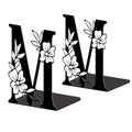 Peacoblue Metal Bookends for Shelves, Modern Decorative Heavy Duty Study Book Ends Stoppers for Office Desk Shelf, Room 5.3"x4.3"x7.1" Cast Iron Tall Bookends 1 Pair (Letter M with Flowers) - style: Letter M with Flower