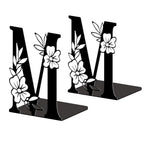Peacoblue Metal Bookends for Shelves, Modern Decorative Heavy Duty Study Book Ends Stoppers for Office Desk Shelf, Room 5.3"x4.3"x7.1" Cast Iron Tall Bookends 1 Pair (Letter M with Flowers) - style: Letter M with Flower