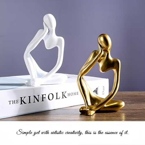 Thinker Statues Home Decor, Set of 3 Pcs White Resin Trendy Abstract Art Sculpture Collectible Figurines Home Office Bookshelf Bedrooms Living Room Coffee Shops Desktop Decoration Aesthetic Ornaments - color: White
