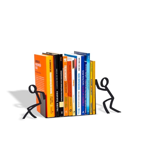 Figurine Bookends with Book-Holding Characters - Steel with Epoxy Coating - Decorative Pair of Book Holders for Shelves, Desk, and Office - Black – Geguton - color: Liam Classic - Black
