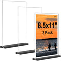 Acrylic Sign Holder with Black Base Desktop Display Holder for Homes Restaurants Offices Shops (3 Pack)