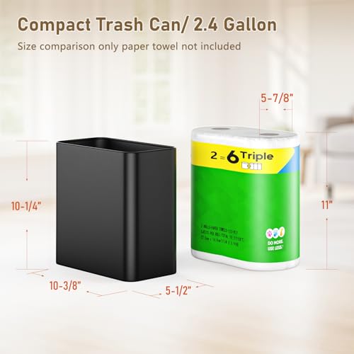 Small Bathroom Trash Can 2.4 Gallon Wastebasket, Slim Metal Garbage Can Matte Black Stainless Steel Trash Bin for Bedroom,Office,Kitchen,Toilet, rv, Near Desk, Under Sink - color: Black