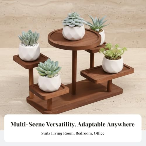 Display Riser Small Potted Plant Stand Sturdy Desktop Decorative Tiered Tray Rack for Figure Dolls Collection Perfume Makeup, Walnut