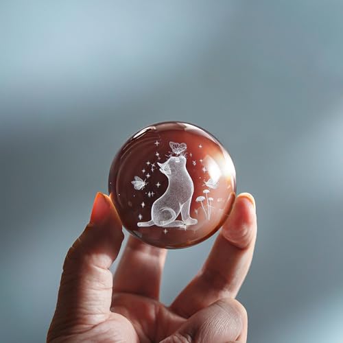 3D Glass Cat Crystal Ball with Stand 60mm Decorative Cats Figurine Paperweight Crystal Sphere Home Officce Table Decor Gifts for Cat Lovers - color: Cat