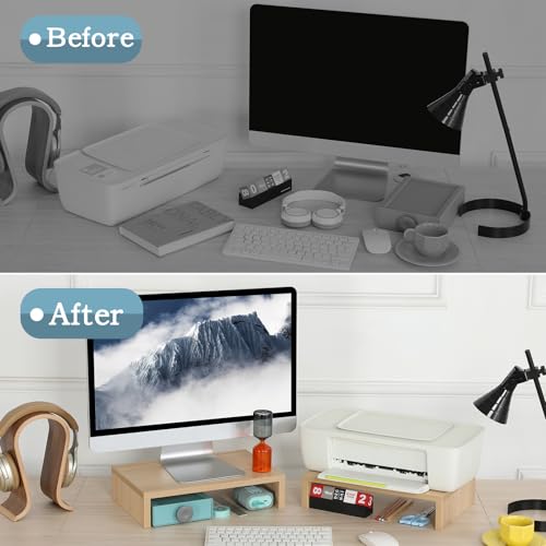 TEAMIX Wood Monitor Stand Riser - 2 Pack Adjustable Dual Monitor Riser for Laptop/PC - color: Maple