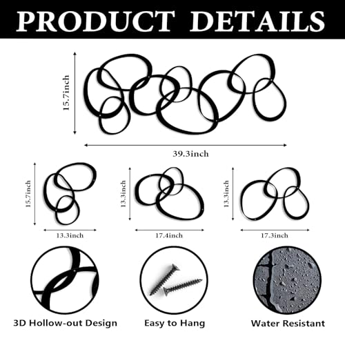 Pigort Metal Abstract Wall Art Black Minimalist Décor Line Art Wall Décor, 3D Textured Wall Sculptures, for Living Room Bedroom Bathroom Office Set of 3
