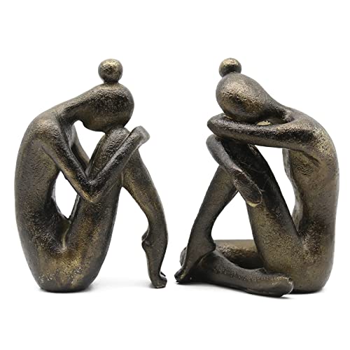 Lukitas Unique Decorative Girl Thinker Bookends, Non-Slip Book Holder, Home Office Bookshelf Decor, Creative Desktop Ornaments for Study Room Hotel Shelves, Resin, 1Pair/2Piece 6.5'' - color: Bronze