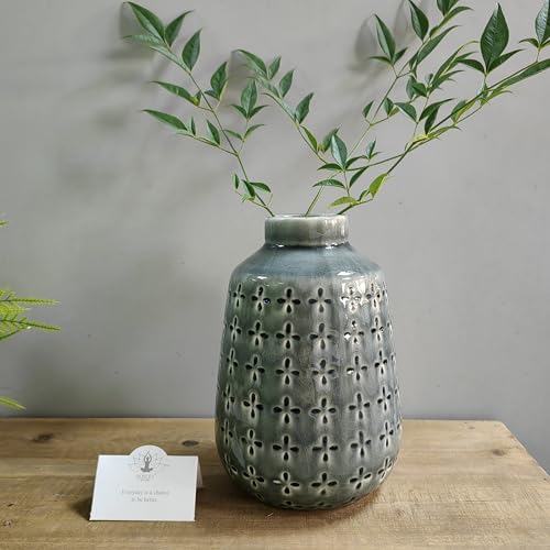 Hosley Set of 2 Grey Ceramic Vase 7.25" High. Ideal Gift for Floral Arrangements Home Weddings Party Spa Meditation Home Office - color: Gray