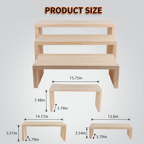 3-Tier risers display stands, Wooden Retail Display Rack for retail Rustic Tabletop Display rack for cupcakes, collectibles,jewelry, perfum, Funko Pop Figures