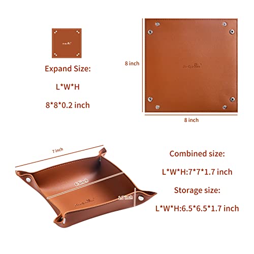 SANQIANWAN Leather Jewelry Valet Tray for Women and Man, Portable Entryway Table Tray Bedside Nightstand Desk Tray Small Catchall Travel Dish Plate for Key,Wallet,Watch,Coin (4PCs Brown-B) - color: 4pcs Brown-b, size: 8×8