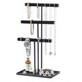 Jewelry Organizer Stand, Necklace Holder with Metal Frame, Jewelry holder stand Tree for Display, Bracelets Earrings and Ring Tray for Women (Black, 3 Tier) - color: Black