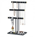 Jewelry Organizer Stand, Necklace Holder with Metal Frame, Jewelry holder stand Tree for Display, Bracelets Earrings and Ring Tray for Women (Black, 3 Tier) - color: Black