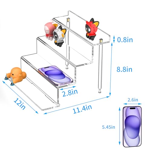 NIUBEE Acrylic Riser Display Shelf, Clear Display Stand for Amiibo Funko POP Figures,4 Tier Cupcakes Stand Perfume Organizer and Storage (12 Inch Large) - size: 12 inch