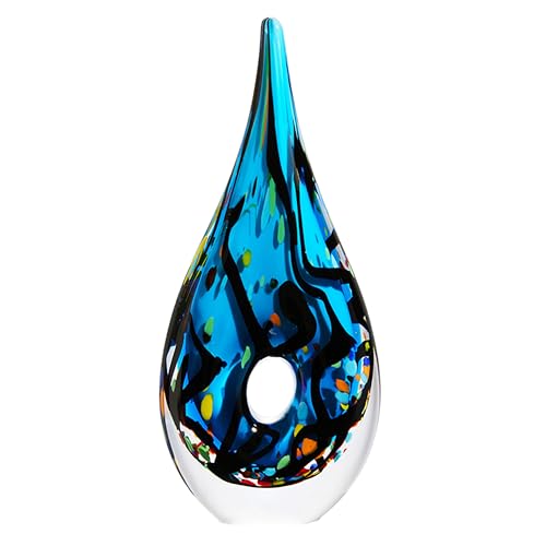 Luxury Lane Hand Blown Abstract Hollow Blue Tear Drop Sommerso Art Glass Sculpture for Home Decor 11.5 inch Tall Centerpiece Table Decoration - size: 11.5" tall