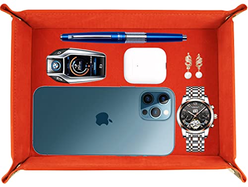 Valet Organizer - Catchall Tray for Jewelry, Wallets, Watches, Keys, Coins, Phones, Glasses - Perfect for Nightstand, Desk, Entryway - color: Reddishorange