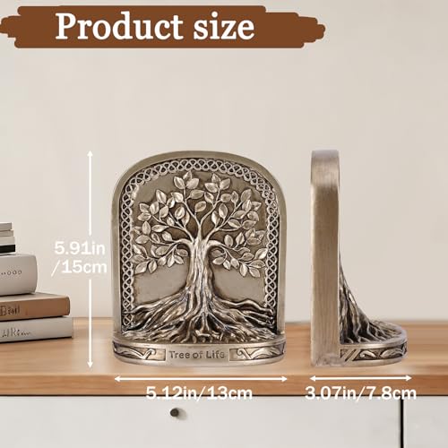 Tree of Life Bookends, Antique Bronze 2 Non-Skid Heavy Decorative Bookends for Shelves Or Bookcase, Elegant Bookends for Library Office Decor, Home Décor Gift - color: Antique Bronze