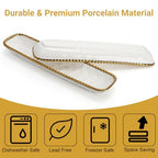 SOUJOY 2 Pack Porcelain Cracker Tray with Gold Pearl Edge, 14 Inch Rectangular Charcuterie Serving Platters, Dishwasher Safe Ceramic Cookie Plates for Cheese Ham Fruit, Perfect for Display Foods
