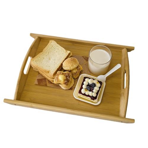 Bamboo Serving Tray Rectangle Platter Breakfast Dinner Food Bed Tray for Eating Kitchen Restaurants (1, 17.3" x 11.8" x 1.2" (with Handle)) - size: 17.3" x 11.8" x 1.2"