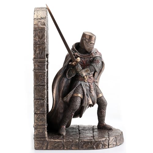 Veronese Design 7 5/8 Inch Maltese Crusader Armored Knight Guarding Door Decorative Bookend Cold Cast Resin Bronze Finish Sculpture Statue