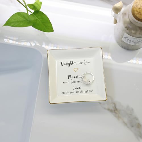 HOME SMILE Mother's Day Wedding Valentine Gifts for Daughter In Law From Mother In Law,Ceramic Ring Dish jewelry Tray,-Marriage Made You My Family,Love Made You My Daughter - style: Daughter In Law