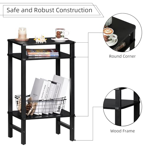 YUFAM Side Table End Table Tall Night Stand 3-Tier for Living Room Bedroom Bathroom Office Furniture Black - color: Black, size: 3 Tier