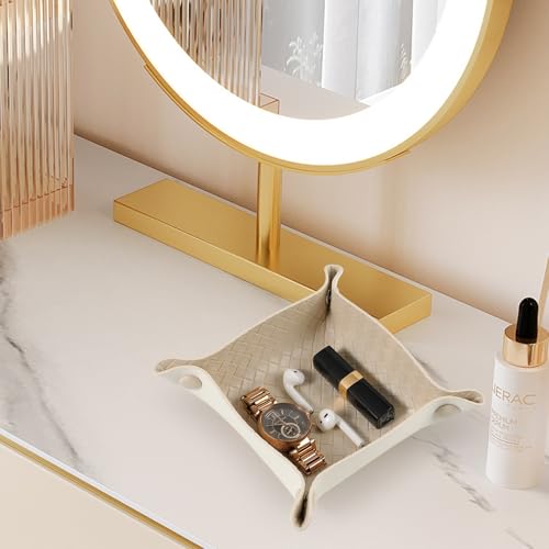 KINIVA 2 Pack PU Leather Jewelry Valet Tray for Men Women,Small Key Bowl for Entryway Table,Portable Travel Catchall Dice Tray (Square-White-2pcs) - style: Square-White-2pcs