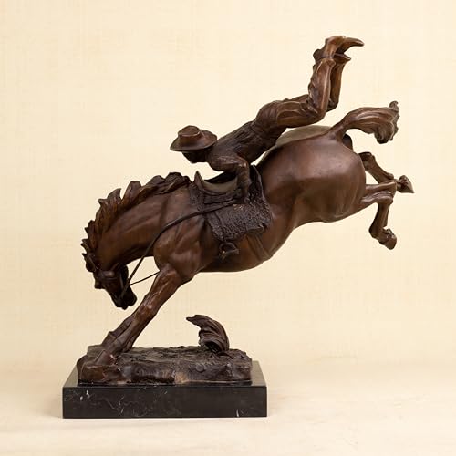 Bronze The Bronco Buster Sculpture by Frederic Remington - Classic Western Cowboy Taming Wild Horse Bronze Statue, Perfect for Art Collectors and Home Decor (Rectangular Base-1) - color: Rectangular Base-1