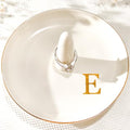 Ceramic Initials Jewelry Tray Ring Dish With Personalized E-Monogrammed Engagement Wedding Gifts, for Birthday Mother's Day for Women, Ceramic White 4.7" x2.4" - style: E