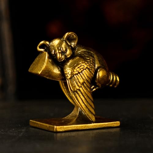 CHOVY Mythical Brass Koala Angel with Wings - Solid Handcrafted Vintage Figurine, Whimsical Spirit Animal Sculpture for Altar, Study Desk & Healing Space Decor, Oddities Collectible - color: Angel Koala