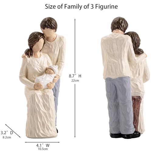 New Parents and Baby Figurines, Gifts for New Mom and Dad, Ideal for First Mothers Day, First Fathers Day, Hand Painted Sculpture, Resin, 8.7" H - style: Family of 3