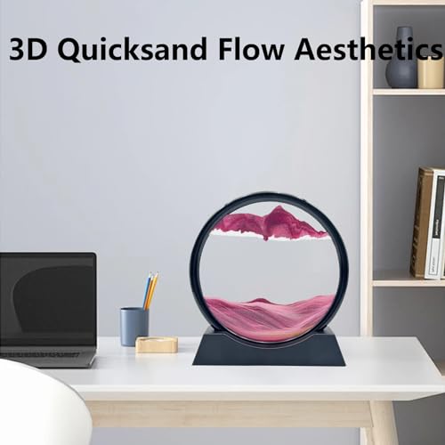 AzureLeap Moving Sand Art Liquid Motion, 3D Deep Sea Sandscape Color Quicksand Decor, Round Glass Moving Sand Art Picture Relaxing Desktop Home Office Work Decor (7 inch-Pink) - color: Pink, size: 7 inch