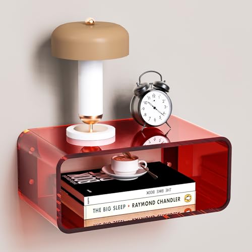 Acrylic Floating Nightstand, Bedside Table, Nightstand Shelf Wall Mounted Bedside Shelf (Red, Small) - color: Red