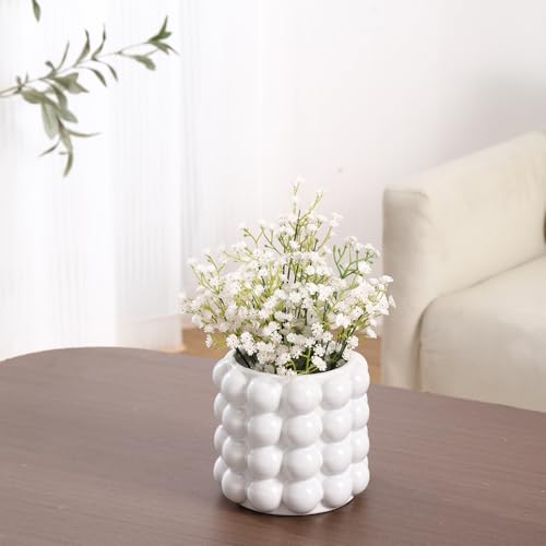 Bubble Vase, White Ceramic Vase, Small Short Vase, Ceramic Flower Vases for Home Decor, Decorative Vases for Living Room, Bedroom, Office, Shelf, Coffee Table, 5 Inches - color: White, size: Medium
