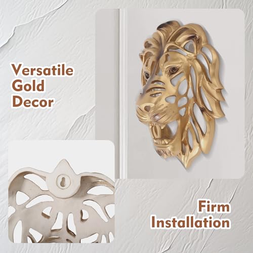 UITWMKTG Gold Animal Head Wall Decor Wall Sculpture Home Decor Statue for Living Room Office Bedroom Modern Decor for Men Women Lion - color: Lion