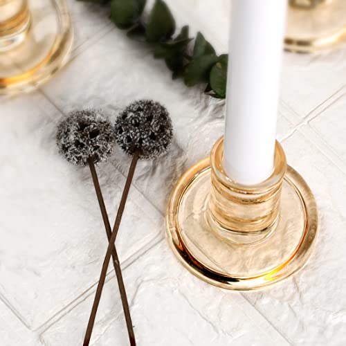 12pcs Amber Taper Candle Holders, Glass Crystal Candlestick Holders Bulk, Clear Candle Holders for Dining Table Centerpiece - color: Amber 12pcs