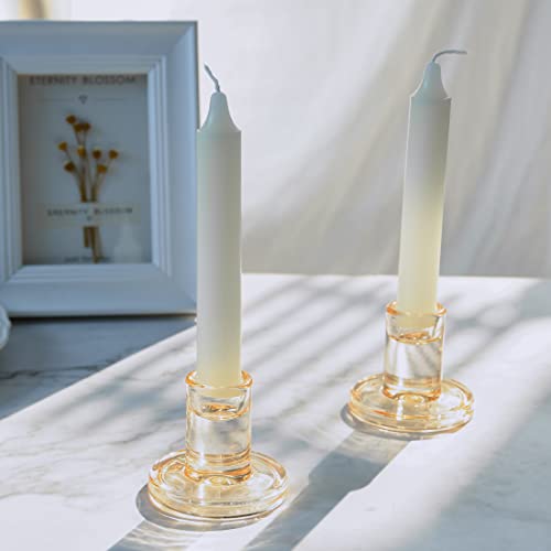 4PCS Amber Taper Candle Holders, Glass Crystal Candlestick Holders Bulk, Clear Candle Holders for Dining Table Centerpiece - color: Amber 4pcs