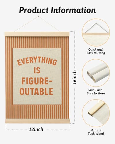 FGFK Everything Is Figureoutable Positive Affirmations Wall Art Poster Hanger Frame, Retro Orange Inspirational Canvas Prints Framed Wall Decor for Office Classroom Home Bedroom, 12x16 Inch - color: Retro Orange
