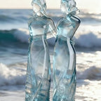 Sisters by My Side, Celebrates Friendships Three Sisters Sculpture,Sea Glass Style Resin Sisters Sculpture,Sister Ornament, Memorial Gift for Women (Two Sisters) - color: Two Sisters