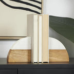 Deco 79 Mango Wood Geometric Decorative Bookends Arched 5 lbs Non Skid Bookends with White Marble Tops, Set of 2 Office Bookends5 W, 5" H, Brown - size: 5"W, 5"H