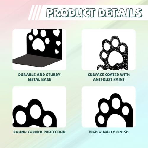 Peacoblue Metal Bookends for Shelves, Modern Decorative Heavy Duty Study Book Support Stoppers for Office, Desk, Shelf, Room 5.3"x4.3"x7.5" Cast Iron Simple Tall Bookends, 1 Pair (Cute Cat Paw) - style: Cute Cat Paw