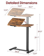 Sakugi Overbed Bedside Table with Wheels, Height Adjustable Laptop Desk, Hospital Bed Table with Tilt Top, Rolling Bed Tray for Home & Office,27.6" L x 12.9" W x 29.1"–39" H, Brown - color: Brown