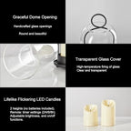 5"&4" Metal Candle Holder with Handmade Glass Dome in Brass & 2 Timer Candles, Set of 2 Versatile Hurricane Glass Candle Holders for Pillar Candles & Plants - color: Black