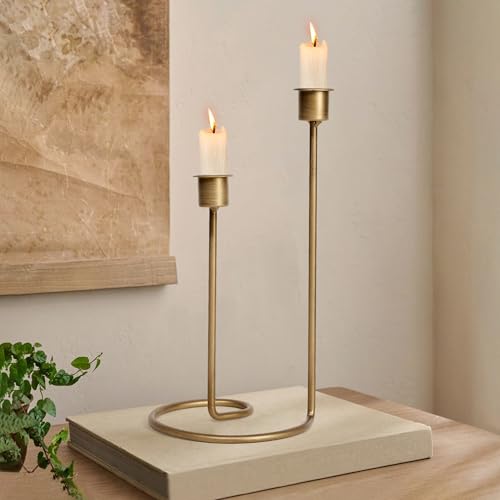 Modern Twisted Metal Candle Holder, Gold Taper Candlestick Centerpiece for Table Décor, Wedding, Holiday & Housewarming Gift - size: Size B