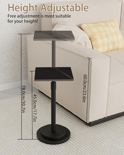 Versatile End Table with Metal Base, Height Adjustable, Vintage Square Indoor Metal Plant Stand, for Sofa, Bedside Small Couch, Living Room and Bedroom, 1 Pack, Black, GBZ001SB-1 - color: Black, size: Square