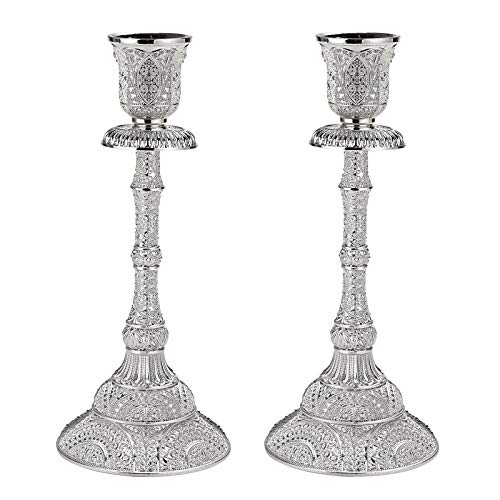 OwnMy Set of 2 Taper Candle Holders Vintage Metal Pillar Candlestick Holders 7.4”, Elegant Brass Candle Stick Holders Decor Candelabra Set for Dining Table Centerpieces Wedding Home Decoration, Silver - color: Silver
