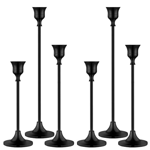 6PCS Black Candlestick Holders Taper Candle Holders Metal Candle Sticks Holder Decor for Halloween Friendsgiving Thanksgiving Decorations Christmas Dinning Table Fireplace Home - color: Black