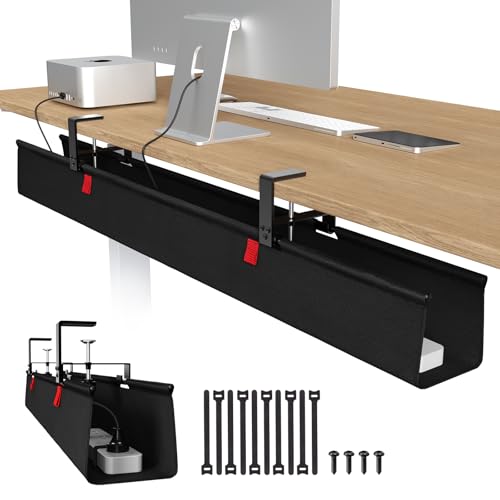 Univivi No Drill Under Desk Cable Management Tray, 48" Cord Organizer for Table, Clamp/Screw Mount Desk Cable Management, Premium Fabric Cable Management Tray for Office, Home (Extra Large) - color: Black, size: 48"L x 5.5"W