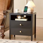 Huuger Black Nightstand Set of 2, Night Stand with Charger Station, Bedside Table with 2 Drawers, Bed Side Tables for Bedroom, Modern Nightstands, Metal Knobs, Painted Surface | with Charger Station, 2 Drawers, Bed Side Tables, for Bedroom, Metal Knobs, P